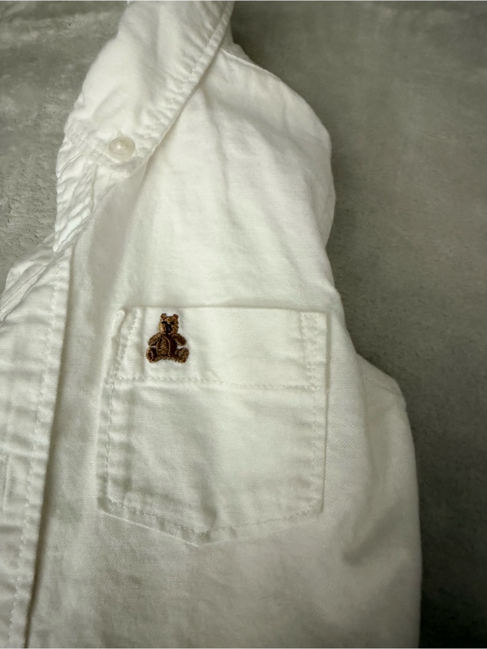 GAP White Button-Down Shirt with Brown Teddy Embroidery